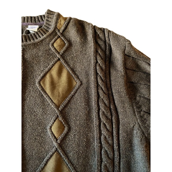 ALEX CANNON Brown Sweater Crew Neck Cotton Argyle Long Sleeve Pullover Large EUC - Picture 5 of 10